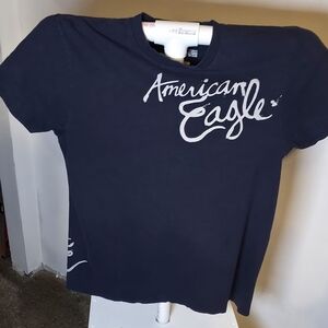 American Eagle Outfitters Dark Blue Tee with White Logo